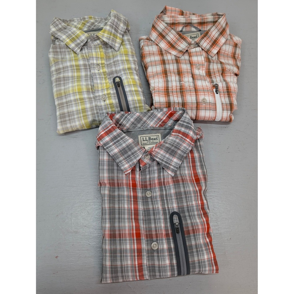 Lot of 3 LL Bean Plaid Short Sleeve Hiking Fishing Shirts Men's M Reg Mesh Lined